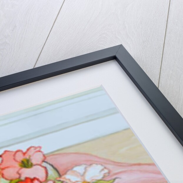 Apples and Nasturtium on a green check cloth by Joan Thewsey