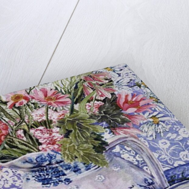 Gerberas in a Coalport Jug with Blue Pots by Joan Thewsey