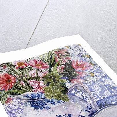 Gerberas in a Coalport Jug with Blue Pots by Joan Thewsey