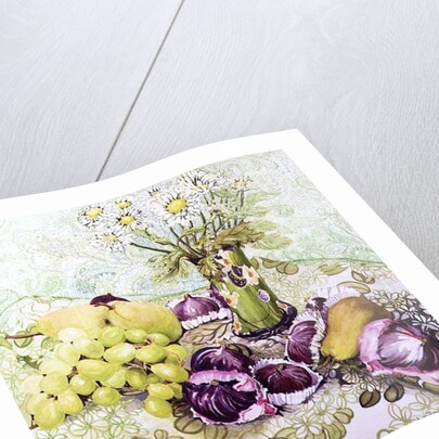 Figs, Grapes and Pears with Marguerites by Joan Thewsey