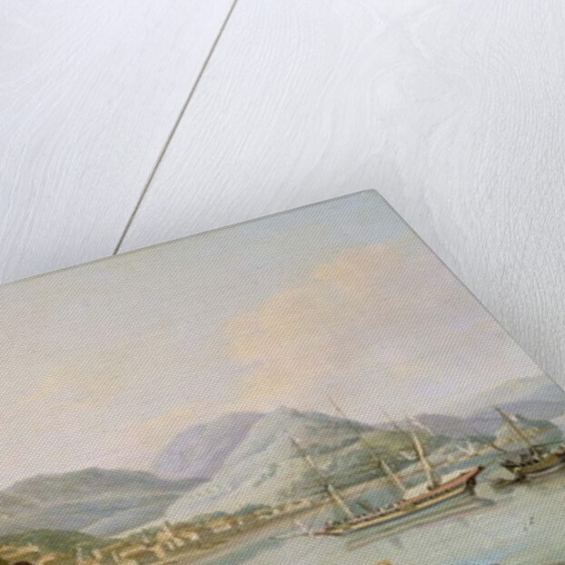 An Italian Harbour with a Genoese Chebec at Anchor by John Thomas Serres