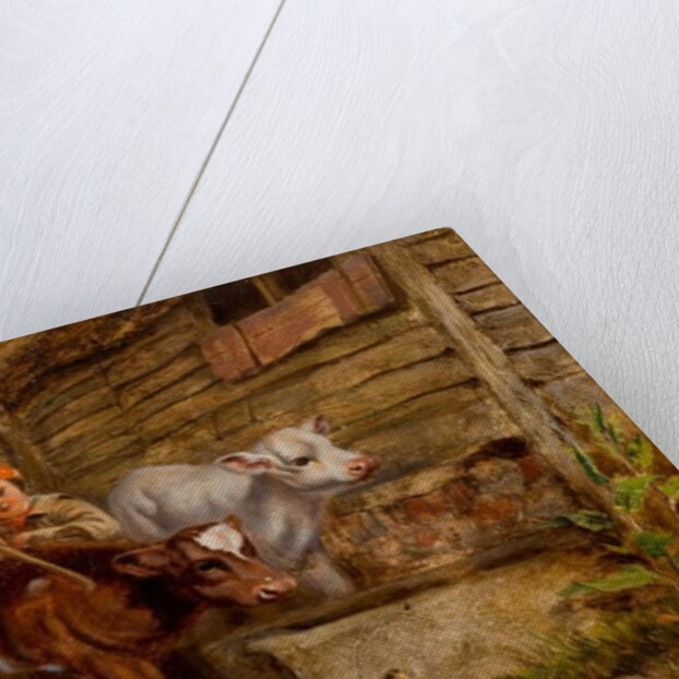 Boy with Calves and Trough by Henry Dawson