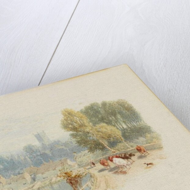 River Scene with Church by Myles Birket Foster