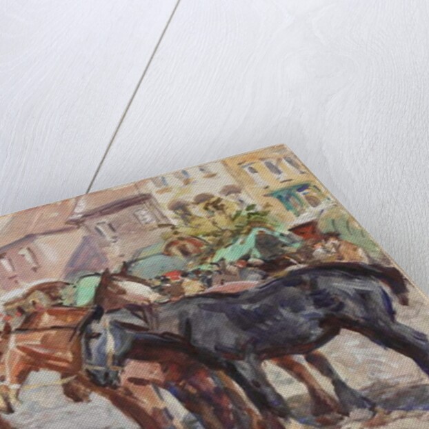 Black Horse with Houses in Background by John Atkinson