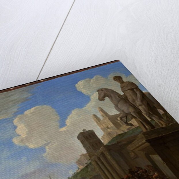 A Street Scene with a Capriccio of Roman Buildings by Johannes Lingelbach