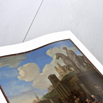 A Street Scene with a Capriccio of Roman Buildings by Johannes Lingelbach