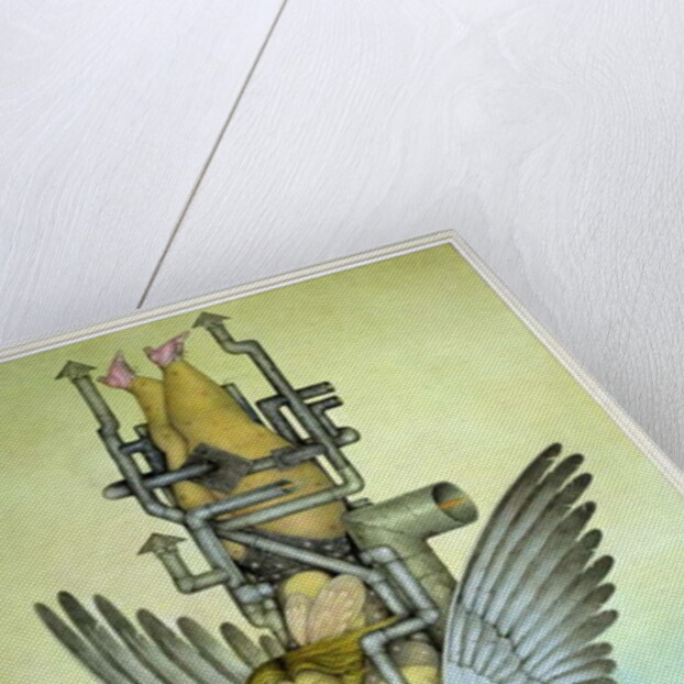 Balancing Girl on Mechanical Bird on Tightrope by Wayne Anderson