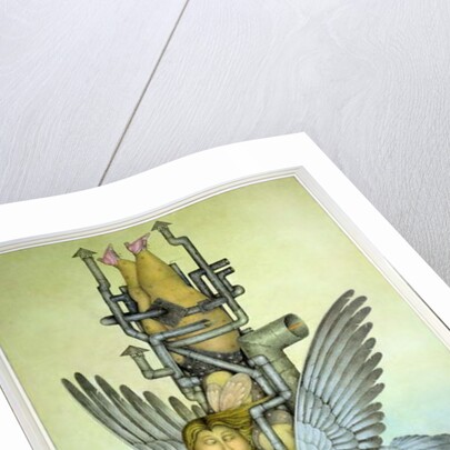 Balancing Girl on Mechanical Bird on Tightrope by Wayne Anderson