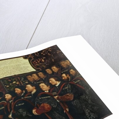 Henry VIII handing over a charter to Thomas Vicary, commemorating the joining of the Barbers and Surgeons Guilds, 1541 by Hans Holbein the Younger