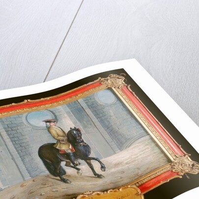 No. 17 A dark bay horse of the Spanish Riding School performing a 'shoulder-in' dressage step by Baron Reis d' Eisenberg