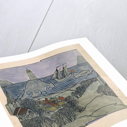 Lighthouse, ship and village by Charles Francis Annesley Voysey