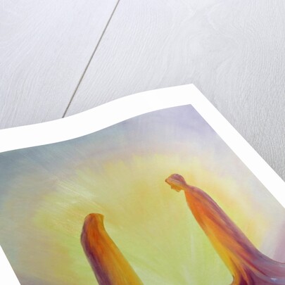 Mary and Joseph look with faith at the baby Jesus at his Nativity, 2001 by Elizabeth Wang