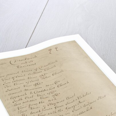 Worcestershire - List of Views contained in Buckler's portfolio: manuscript, 1833 by John Buckler