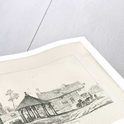 Abbots Bromley - Tudor Market Cross and House: pen and ink drawing, 1836 by Thomas Peploe Wood
