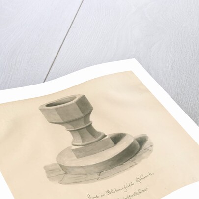 Font in Alstonfield Church: sepia drawing, 1839 by John Buckler
