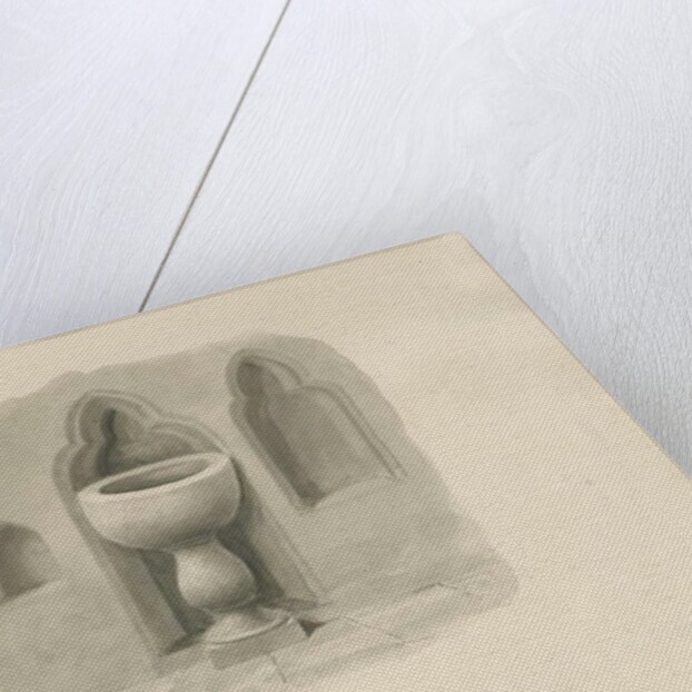 Font in Barton under Needwood Church: sepia drawing, 1839 by John Buckler