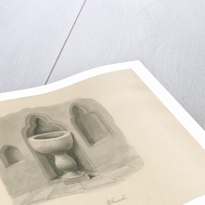 Font in Barton under Needwood Church: sepia drawing, 1839 by John Buckler
