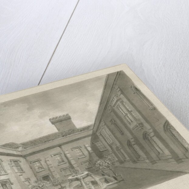 Blithfield Hall - Courtyard: sepia drawing, 1823 by John Buckler