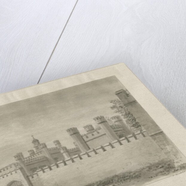 Blithfield Hall - Kitchen Court: sepia drawing, 1823 by John Buckler