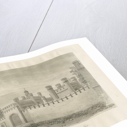 Blithfield Hall - Kitchen Court: sepia drawing, 1823 by John Buckler