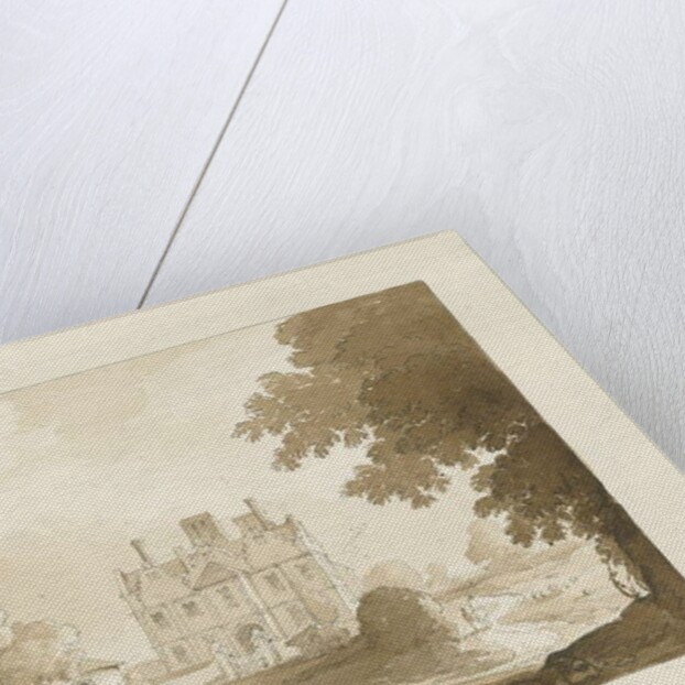 Brewood - Long Birch Hall: sepia drawing, 1838 by Thomas Peploe Wood