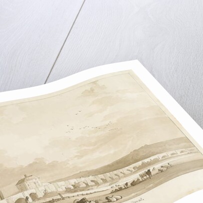 Burton-upon-Trent Bridge and Town: sepia drawing, 1837 by Thomas Peploe Wood