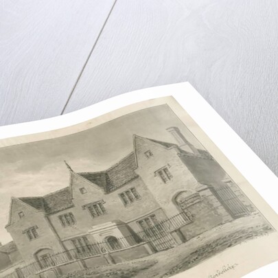 Burton-upon-Trent - Grammar School: sepia drawing, 1839 by John Buckler