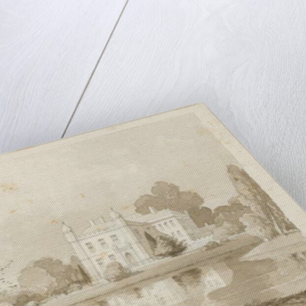 Hatherton Hall: sepia drawing, 1843 by Thomas Peploe Wood