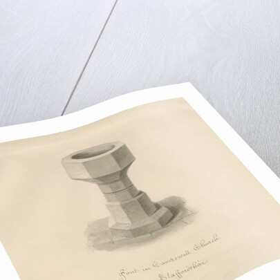 Font in Caverswall Church: sepia drawing, 1840 by John Buckler
