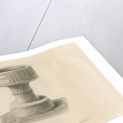 Font in Checkley Church: sepia drawing, 1841 by John Chessell Buckler
