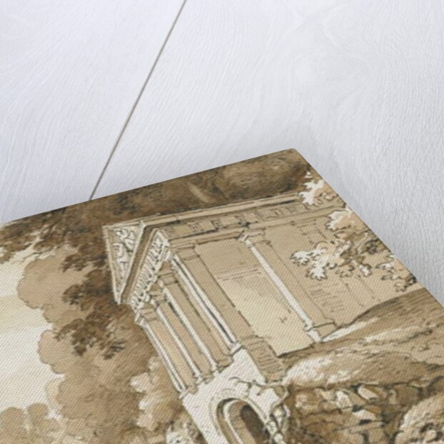 Colwich - Temple near Wolseley Bridge: sepia wash drawing, nd [1837-1838] by Thomas Peploe Wood