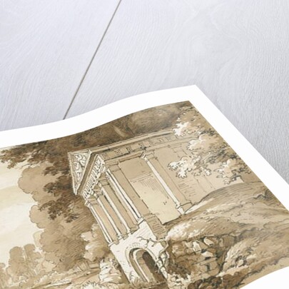 Colwich - Temple near Wolseley Bridge: sepia wash drawing, nd [1837-1838] by Thomas Peploe Wood