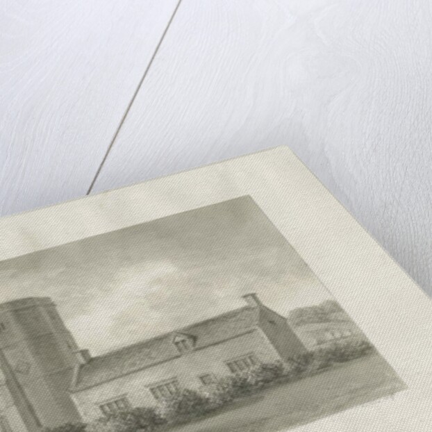 Dilhorne - Church and Grammar School: sepia drawing, 1847 by John Buckler
