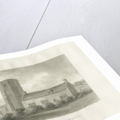 Dilhorne - Church and Grammar School: sepia drawing, 1847 by John Buckler