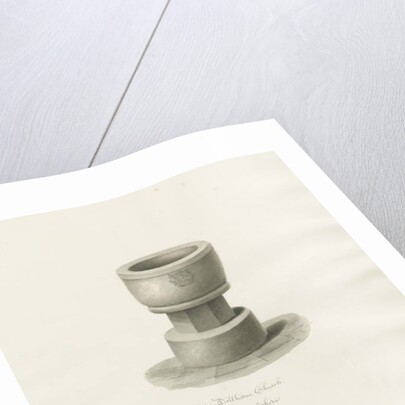 Font in Dilhorne Church: sepia drawing, 1847 by John Buckler