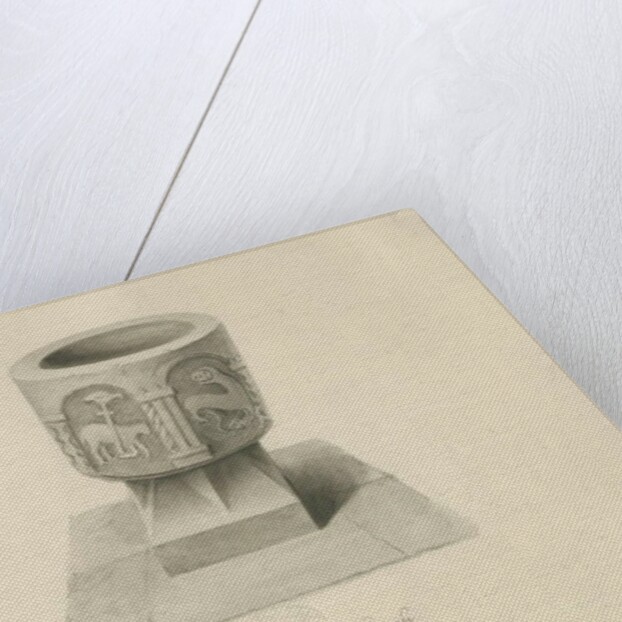 Font in Ilam Church: sepia drawing, 1839 by John Buckler