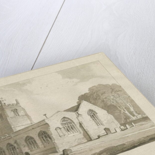 Elford Church: sepia drawing, 1837 by Thomas Peploe Wood