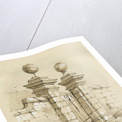 Colwich - Ancient Gateway at Bank Top: sepia drawing, 1839 by Thomas Peploe Wood