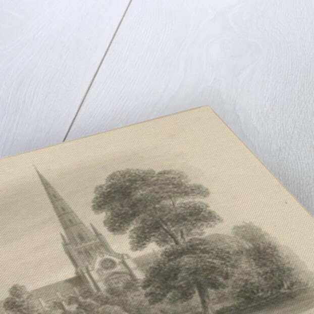 Lichfield Cathedral - South View: sepia drawing, 1841 by John Buckler