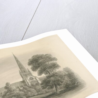 Lichfield Cathedral - South View: sepia drawing, 1841 by John Buckler