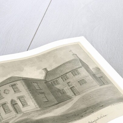 Leek Town - Grammar School: sepia drawing, 1844 by John Buckler