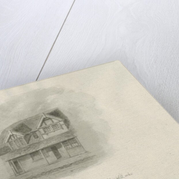 Leek Town - Old Houses in Market Place: sepia drawing, 1847 by John Buckler