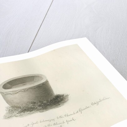 Font in Grindon Church: sepia drawing, 25 May 1847 by John Buckler