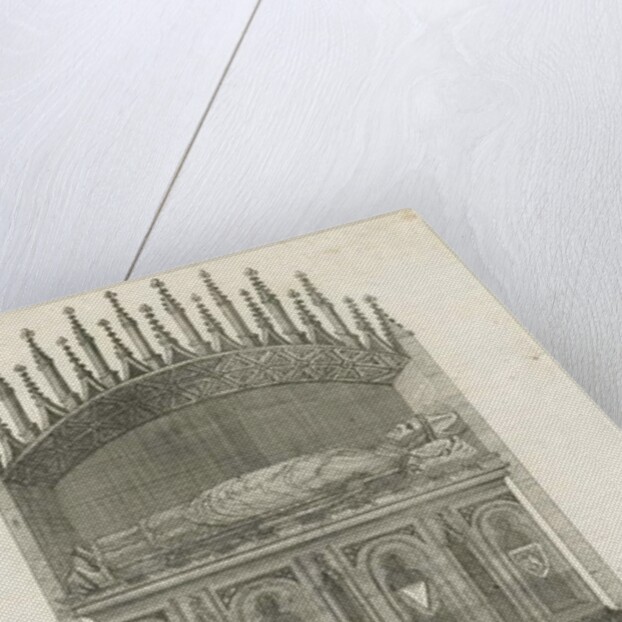 Lichfield Cathedral - Bishop's tomb [?Bishop Cornhill]: etching by School English