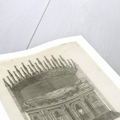 Lichfield Cathedral - Bishop's tomb [?Bishop Cornhill]: etching by School English