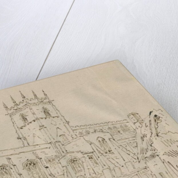 Gnosall Church: pen and ink drawing by School English