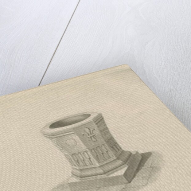Font in Penkridge Church: sepia drawing, 1841 by John Chessell Buckler