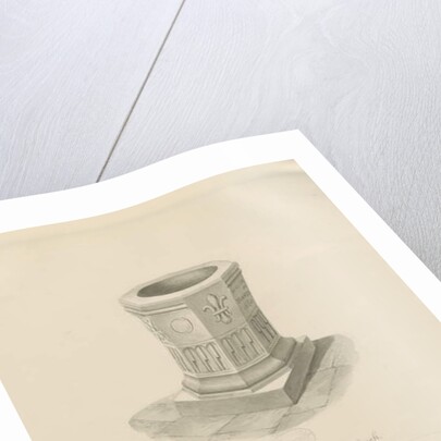 Font in Penkridge Church: sepia drawing, 1841 by John Chessell Buckler