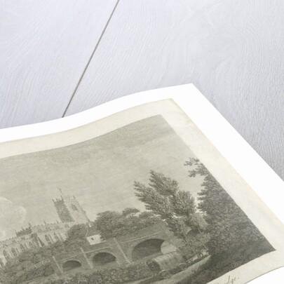 Penkridge Town - Church and Bridge: engraving by School English