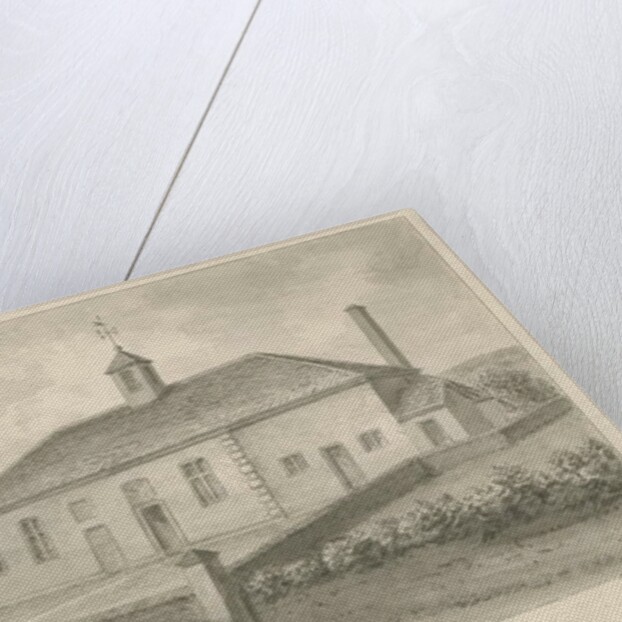 Madeley - Free School: sepia drawing, 1840 by John Buckler